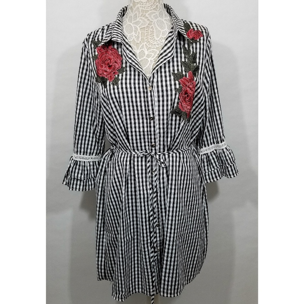 Millennium Button Down Rose Embroidered Dress